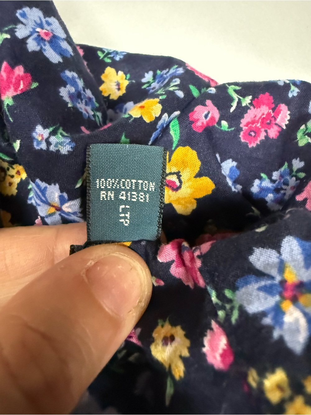 Ralph Lauren Navy Cotton Floral Button-Down Shirt with Pink & Yellow Accents XXL - Picture 9 of 9